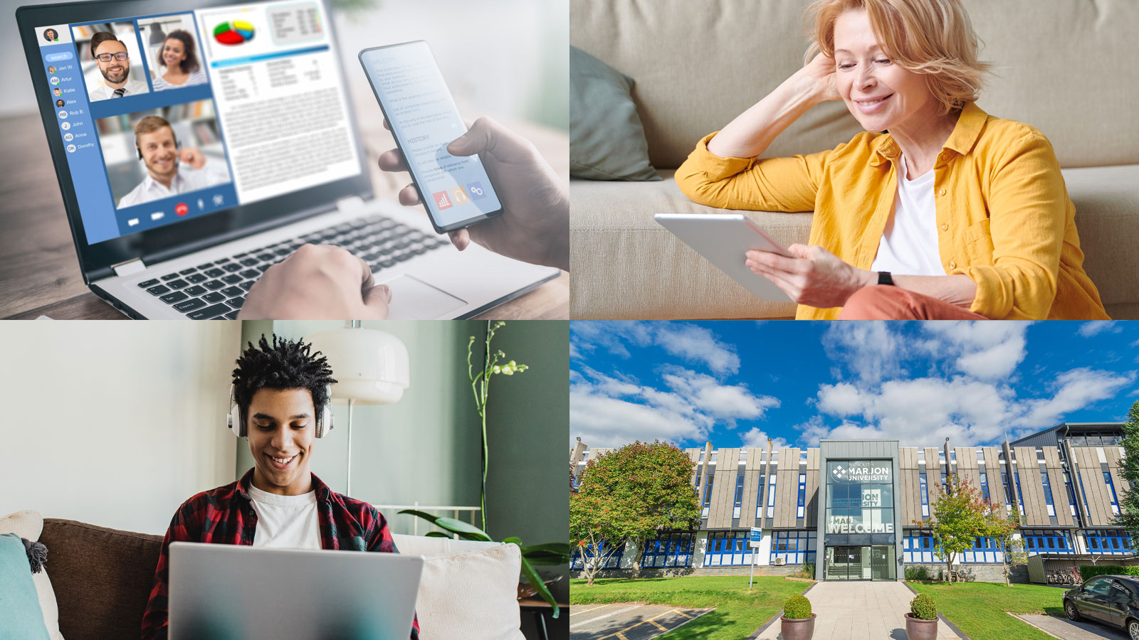 A collage of photos of distance learning students