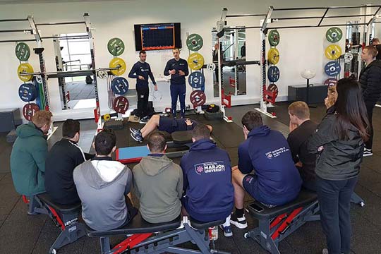 Sport science students visit the strength lab at St George's Park, the home of the England football squad