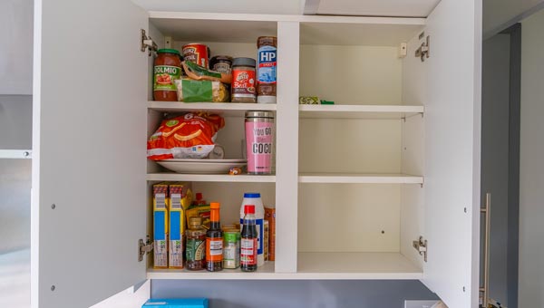 Open kitchen cupboard