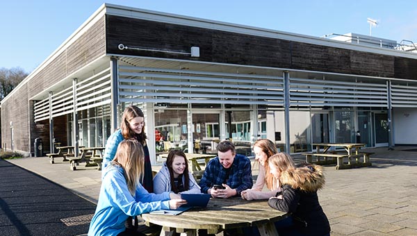 Outside seating at the Sport & Health Centre