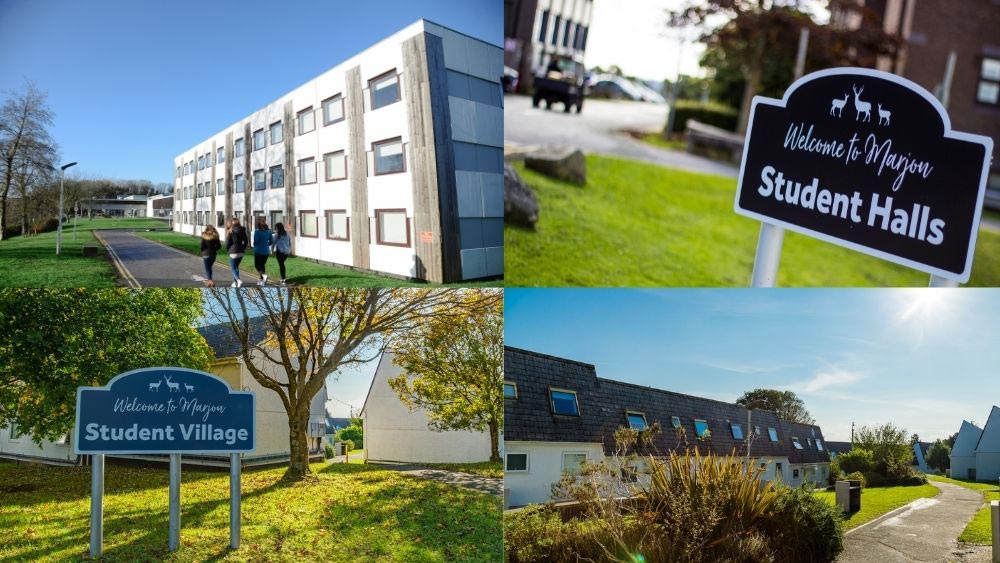 A collage of exterior views of Marjon's student accommodation