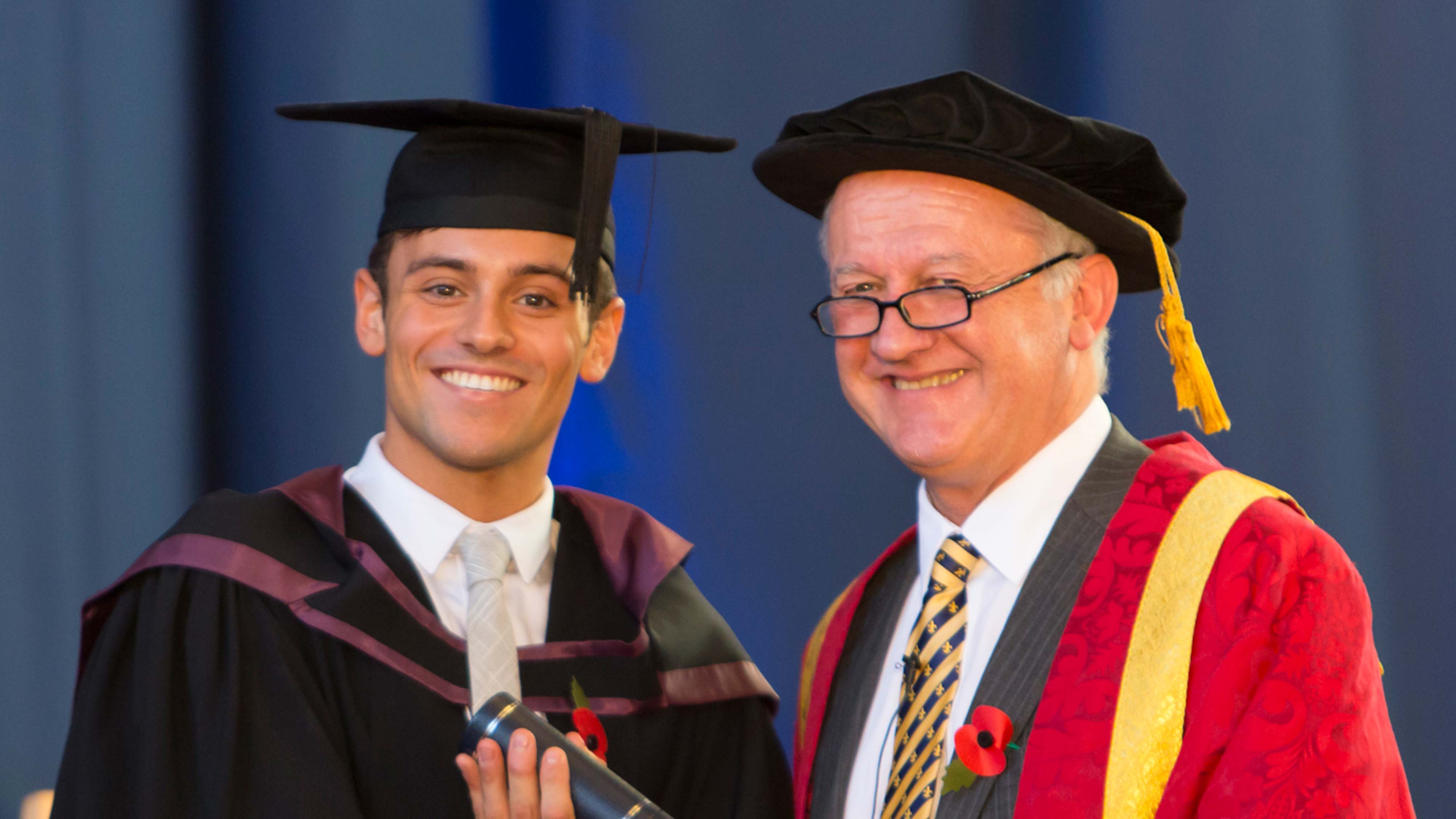 Tom Daley being presented an honorary degree